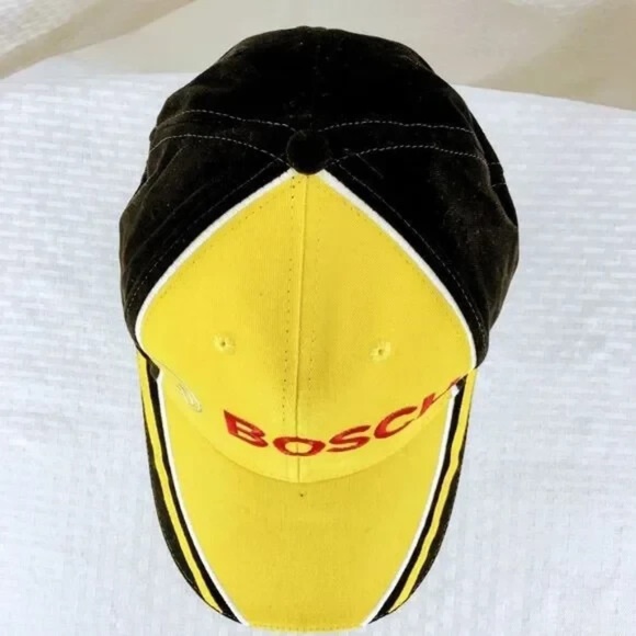 Bosch Men Strap back Cap Motorsports Yellow Black Cotton Hat One Size Fits All - Picture 2 of 6